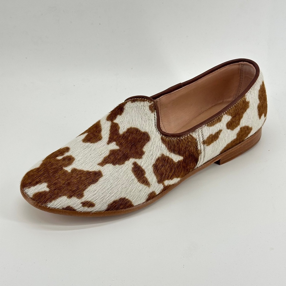 Sabah Bolo Brown Cow‎ Loafers Womens 37 7.5-8 Italian Leather Slip On Flats NWOB